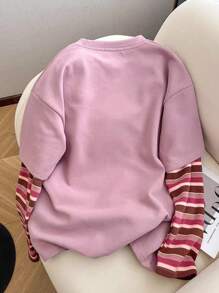 Resyla 女士二合一条纹长袖圆领T恤 - 粉色 - 查看 2