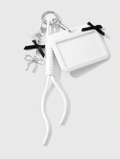 Kawaii 1 pieza Cadena de plata de alta calidad y minimalista estilo Y2K, versátil, con lazo hueco en forma de corazón ajustable, adecuado para tarjeta de identificación, llavero, colgante de bolso para trabajadores de oficina, estudiantes, uso diario, regalo de vacaciones