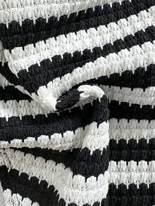 Swim Basics Women's Jacquard Fabric Twist Knot V-Neck Tie Bikini Set, Sexy Beach Vacation - Black and White - View 7