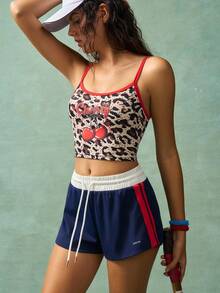 VARSIVA Leopard & Cherry Print Fitted Cropped Sports Camisole - Multicolor - View 2