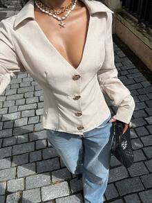 Siren Gaze Casual Commuter Solid Color Metal Buckle Waist Jacket In Fall/Winter - Apricot - View 1