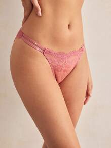 Charlaine Lace Patchwork Minimalist Sequin Elastic Shiny Sheer Elegant Romantic French Style Women's Panties, Suitable For Daily Wear And Vacation, Lace Underwear, Sheer Underwear, French Underwear - Dusty Pink - View 5