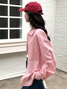 Dazy Kids 少女宽松休闲蝴蝶结刺绣衬衫，秋季 - 粉色 - 查看 6