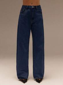 SHEIN Forever 21 Quần Jeans Nữ Mùa Xuân & Hè Lãng mạn/Dạ hội/Trang trọng/Sinh nhật/Thập niên 90/Trang phục công sở thường ngày/Thanh lịch/Phong cách phương Tây/Đi chơi/Thời trang/Thường ngày/Y2k/Câu lạc bộ/Văn phòng/Cocktail/Cổ điển/Rave/Vui nhộn/Sang trọng/Quý tộc/Thời trang dạo phố/Kỳ nghỉ/Buổi hòa nhạc đồng quê/Công sở/Khiêm tốn/Nghỉ xuân/Độc thân/Buổi hòa nhạc/Baddie/Cơ bản/Tốt nghiệp/Quần Jeans ống đứng cạp trễ màu xanh dương - Màu xanh hải quân - Xem 5