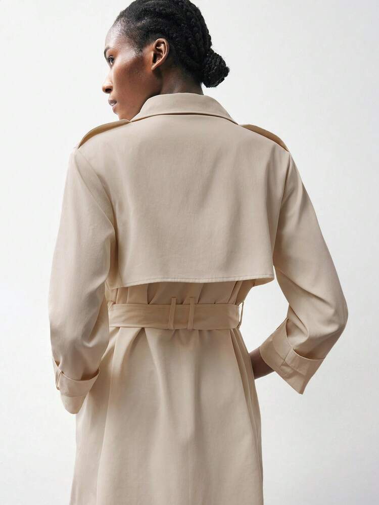 SHEIN Maija 2025 Early Autumn New Double-Breasted Women Short Trench Coat, Suitable For Modern Urban Back To School Season