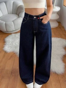 EURMUSE JEANS FEMME TAILLE BASSE JAMBE LARGE - Jean brut - Voir 4