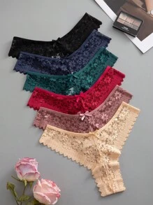 SHEIN Conjunto de 12 Peças de Calcinha Maiô Bikini de Renda Romântica e Sexy para Mulheres, Cores Variadas - Multicolorido - Visão 4