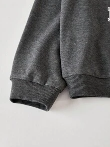 Sparklyn Tween 女童条纹格子拼色字母印花两件套：长袖运动衫和褶皱迷你裙，适合学校、通勤的休闲装，适合返校季穿着 - 深灰色 - 查看 7