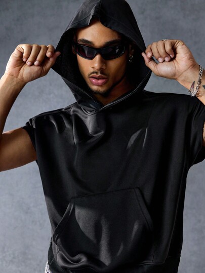 Street Life Gilet casual con cappuccio, tinta unita, con tasche, vestibilità ampia, da uomo