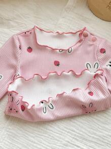 4pcs Baby Girl Floral Pattern Ruffle Trim Round Neck Long Sleeve Pajama Set Graphic Fall Winter - Multicolor - View 3