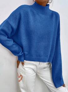 EURMUSE Solid Turtleneck Sweater - Baby Blue - View 3