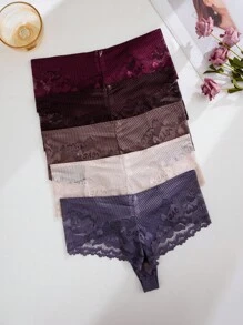 SHEIN Bộ 5 quần lót ren chắp vá, quyến rũ - Nhiều màu - Xem 2