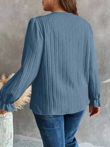 Plus Size Women's Solid Color Minimalist Long Sleeve Blouse - Dusty Blue - View 2