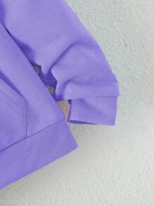 Sparklyn Tween Girls' Long Sleeve Letter Print Pocket Sweatshirt, Casual Everyday Wear - Purple - View 3