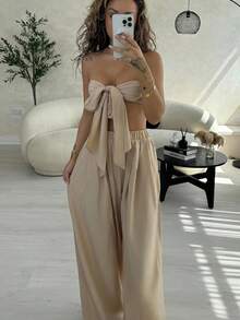 RebeccaVibe Trang phục hai mảnh dành cho phụ nữ mặc hàng ngày - Màu Khaki - Xem 4