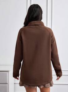 EURMUSE Plus Size Casual Solid Colour Sweatshirt - Brown - View 2