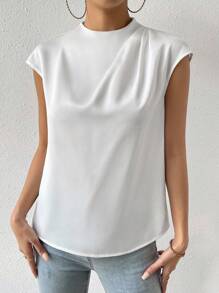 Chiquease 纯色蝙蝠袖缎面衬衫，适合节日派对穿着 - 白色 - 查看 3