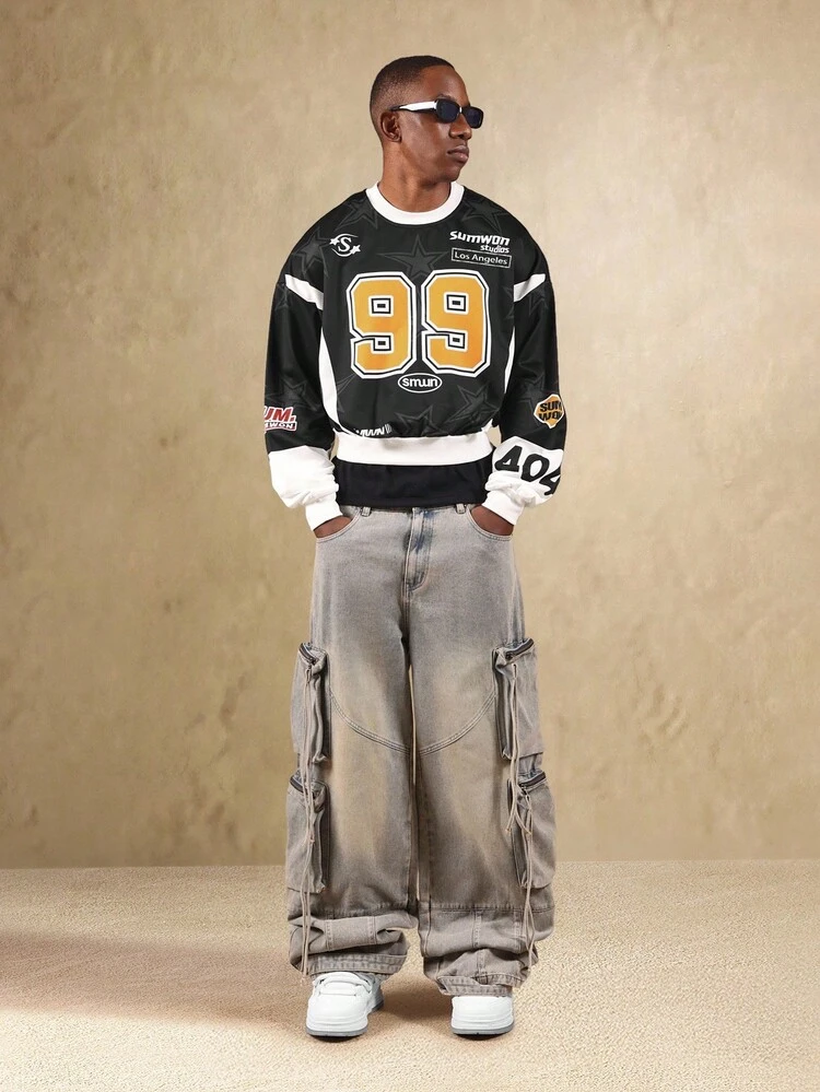 Varsity Number Graphic Sweatshirt With Star Pattern
