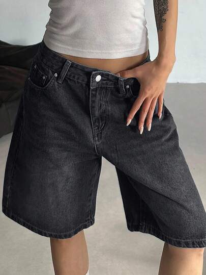 DAZY 女士宽松休闲直筒牛仔短裤，春季款式