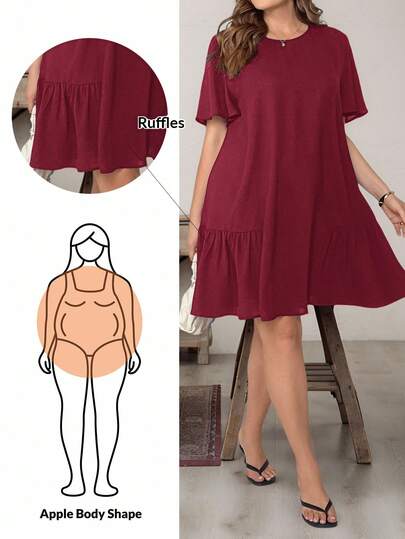 SHEIN Essnce Plus Size Women's Spring And Fall Fashion Casual Loose Comfortable Cool Daily Basic Short Sleeve Dark Blue Short Dress,Old Money Style,Church Dresses For Women,Teacher Outfits For Women,Going Out Outfits,Vacation Outfits Woman,Work Dress,Fall Clothes For Women