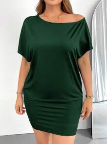 SHEIN Essnce Vestido de verano talla grande para mujer. Vestido casual negro, vestido hombros descubiertos, vestido un hombro. Vestidos de verano para mujer, vestido casual hombros descubiertos, vestido negro mini para salir