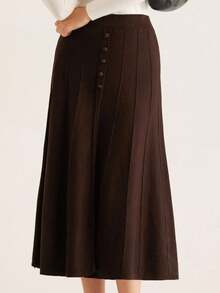 Aveloria Rosie Fall High Waist Slimming Button A-Line Women Sweater Skirt - Brown - View 6