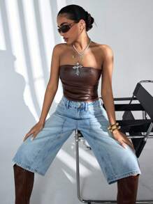 CasuGlow Cowgirl Outfit Women's Low Waist Y2K Pockets Wide Leg Loose Bermuda Denim Shorts Rave Outfits Women Summer Clothing - Blue - View 3