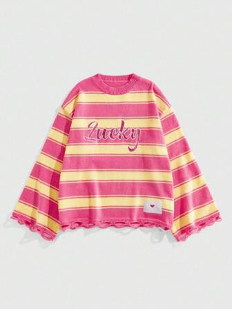 Street Life Jersey de punto con cuello redondo y estampado de rayas para hombres, moda unisex para otoño e invierno