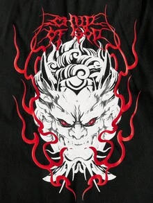 ROMWE MEN Men's Casual Dark Anime Graphic Round Neck Long Sleeve T-Shirt, Emo, 2000s Style - Purple - View 4