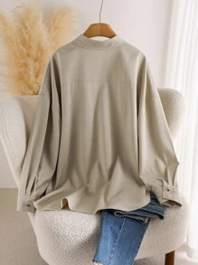 CosyJoli Veste décontractée à manches longues à épaules tombantes, à simple boutonnage, avec poches utilitaires, pour femmes de grande taille, couleur unie