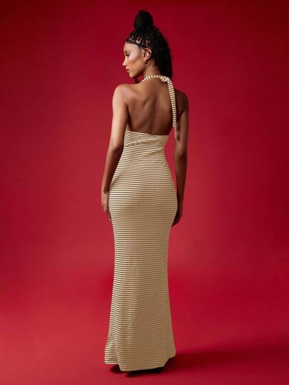 slim fit dress slacks niLuu AquaFlora Halter Neck Slip Dress in Coral