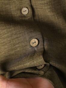 Rusticease 女式纯色单排扣长袖休闲衬衫和裤子两件套 - 棕色 - 查看 4