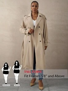 SHEIN Tall CURVE Plus Size Thermal Lined Women Trench Coat, Lightweight For Autumn Winter Long Trench Coat Plus Size Trench Coat Curve Trench Coat Trench Coat Women Tall Women Trench Coat