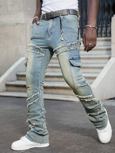 Street Life Jeans de pierna acampanada con efecto desgastado para hombres