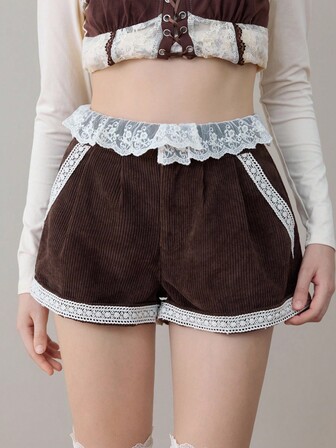 ROMWE Avant Vintage Lace Patchwork Cute Women Shorts