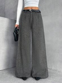 SHEIN Cottnline 女式多色条纹羊毛宽松优雅阔腿西装裤 - 彩色 - 查看 5