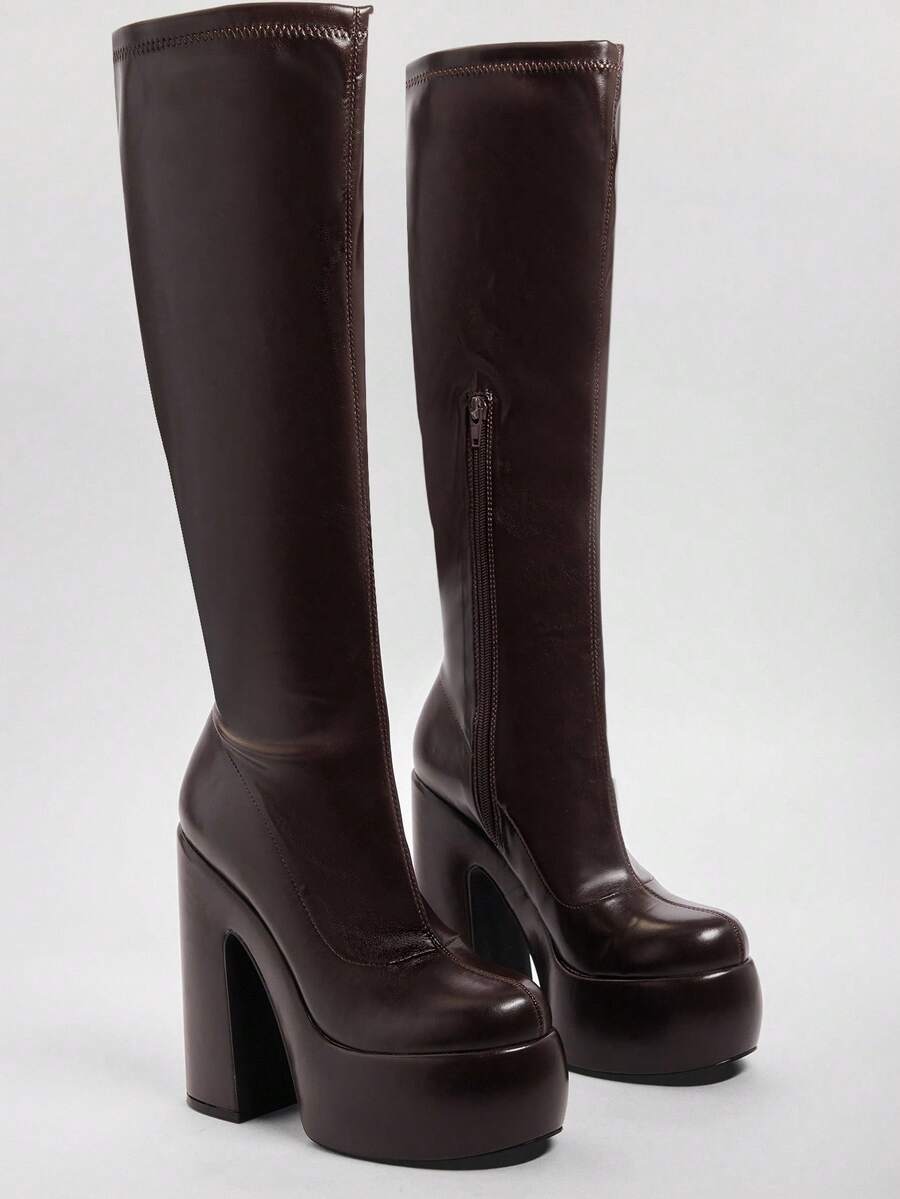 SHUZIA Botas altas hasta la rodilla de diseño elegante y estiloso para mujer - Marrón Chocolate - Ver 1