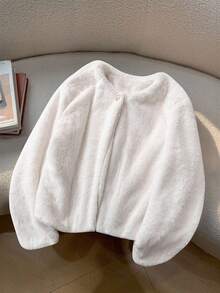 Franclia 珍珠纽扣优雅仿皮草女式冬季大衣