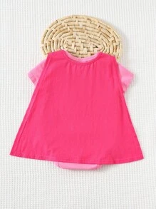 SUPERMAN X Cozy Pixies 2pcs Baby Girl Superhero Pattern Colorblock Soft Knit Bodysuit & Cape Set Baby Girl Clothes Pink Baby Bodysuit Infant Girl Bodysuit Newborn Girl Clothes Baby Superhero Infant Bodysuit - Multicolor - View 2