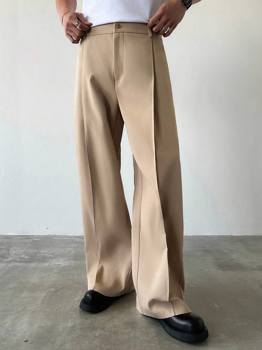 Manfinity Homme Men's Casual Solid Color Wide Leg Pants, Fall