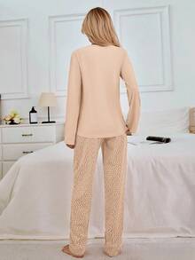 EURMUSE 100% Cotton 2Pcs  Heart Printed PJ Set - Dusty Pink - View 2