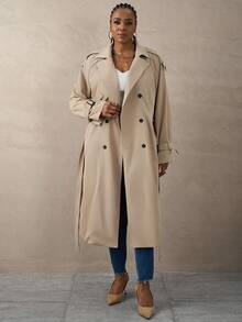 SHEIN Tall CURVE Plus Size Thermal Lined Women Trench Coat, Lightweight For Autumn Winter Long Trench Coat Plus Size Trench Coat Curve Trench Coat Trench Coat Women Tall Women Trench Coat