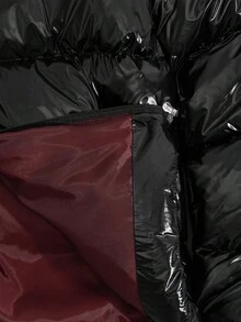 EURMUSE 男士高品质高领特殊闪亮面料常规冬季外套 - 黑色 - 查看 5