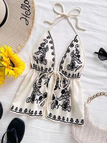 Soleia Casual V-Neck Tie-Up Backless Textured Fabric White Women's Camisole, Suitable For Parties, Holidays, Dates, Valentine's Day, Afternoon Tea - Apricot - View 5