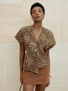 GENKIRA Leopard Print PU Material, Sexy Vibe, Vintage Chic Design Versatile Commuter Women Vest Top - Multicolor - View 6
