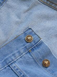 SHEIN EZwear 夏季休闲水洗泡泡袖短款牛仔夹克 - 淺色水洗藍 - 查看 6