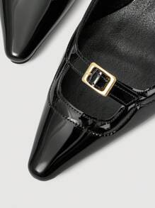 SheIn MOD كعب عالي بكعب سميك مفتوح للنساء بطراز فرنسي جديد صيف 2025، أسود وجذاب بتصميم أنيق وذو أصبع مدبب - الأسود - مشاهدة 5