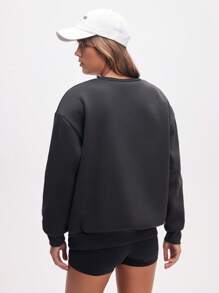 Streetz SHEIN Sport 女式休闲运动字母印花落肩长袖运动衫 - 灰色 - 查看 2
