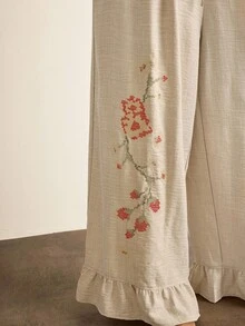 SHEIN VCAY Pantalones anchos de pierna ancha con cordón, de ajuste holgado y casual para mujer de talla grande. Pantalones versátiles de estilo occidental, bohemio, para trabajo, salir y festivales, ideales para otoño e invierno. - Albaricoque - Ver 6