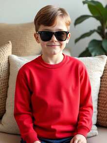 SHEIN Tween Boys' Casual Crewneck Pullover Sweater, Comfortable For Commuting, School, Casual, Sports Wear, Red Sweater Kids, Boys Preppy Sweater Kids Red Sweater  For Christmas Sweater For Boys Boys Outfit Sets Red Fall Winter